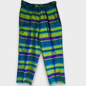 Silkland‎ Womens Pants Vtg Sz 10 Cropped Ankle Straight Blue Green Plaid Silk